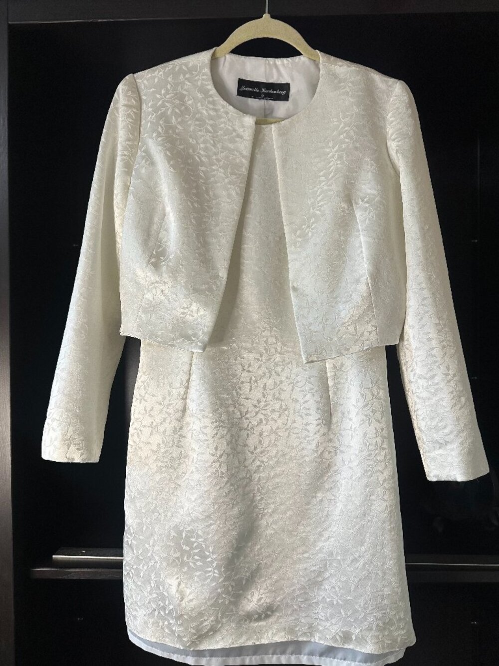 Vintage Jeanette Kastenberg White Floral Jacquard Dress & Jacket Set Size 6